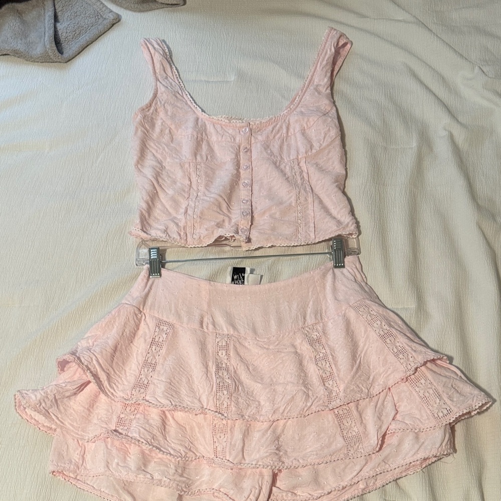 Pink Cropped Top and Skirt Set